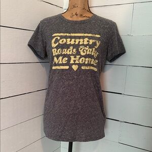 LuLaRoe Gray and Yellow Country Roads WV Graphic Tee